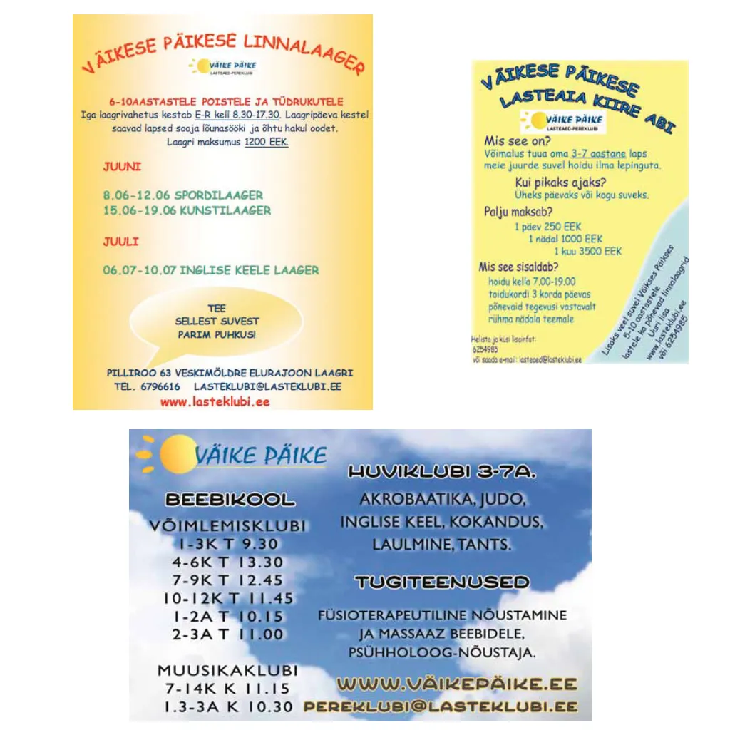 Vaikepaike old concept Väike Päike Lasteklubi Old design concept